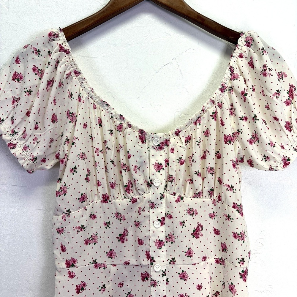 Trixxi Woman's Babydoll Mini Dress Size M White Pink Floral Dots Coquette Twee - Picture 2 of 12